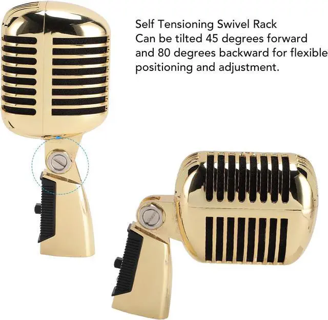 Alt view image 5 of 7 - Classic Retro Microphone, Vintage Dynamic Microphone, Zinc Alloy Self Tensioning Rotating Rack, Unidirectional Cardioid Mic, Universal Stand Compatible (Golden)