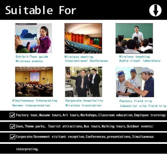 Alt view image 6 of 7 - EXMAX Wireless Tour Guide Voice Audio Transmission System ATG-100T 195MHz Whisper Interpretation Equipment for Church Courtroom Simultaneous Translation(1 Transmitter 5 Receivers USB Charging Base)