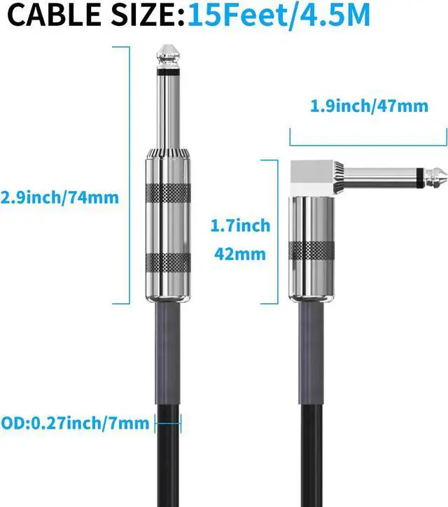 Alt view image 6 of 7 - 5.8Ghz Wireless Guitar Transmitter Receiver Bundle with AITONE 15 feet Instrument Cable