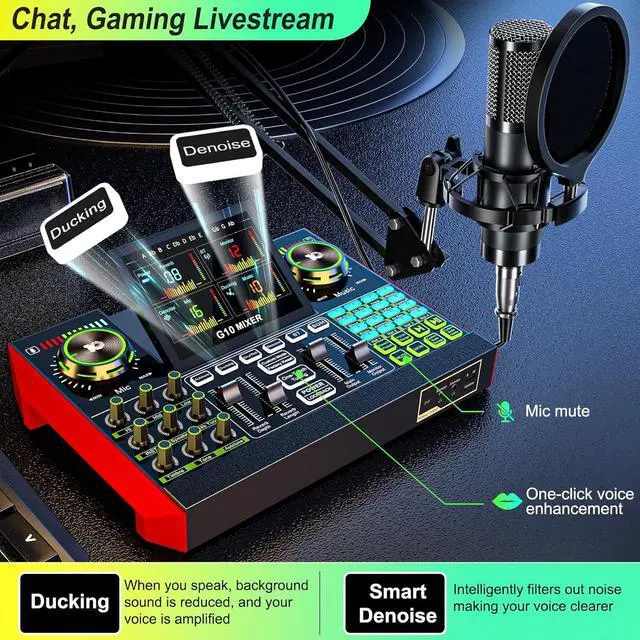 Alt view image 3 of 6 - G10 Audio mixer Podcast Equipment Bundle, Audio Interface with Cardioid Designer P15 Mic for Gamer and All-in-One DJ Mixer, Perfect for Live Streaming, Singing, YouTube, Gaming