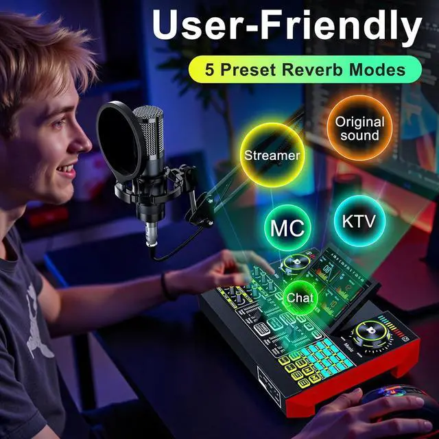 Alt view image 6 of 6 - G10 Audio mixer Podcast Equipment Bundle, Audio Interface with Cardioid Designer P15 Mic for Gamer and All-in-One DJ Mixer, Perfect for Live Streaming, Singing, YouTube, Gaming