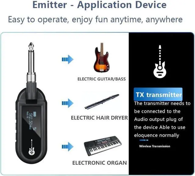 Alt view image 3 of 7 - YXG Wireless Guitar System - UHF Transmitter Receiver, Rechargeable Audio, 20 Channels, for Electric Guitar Bass (1-Channel)