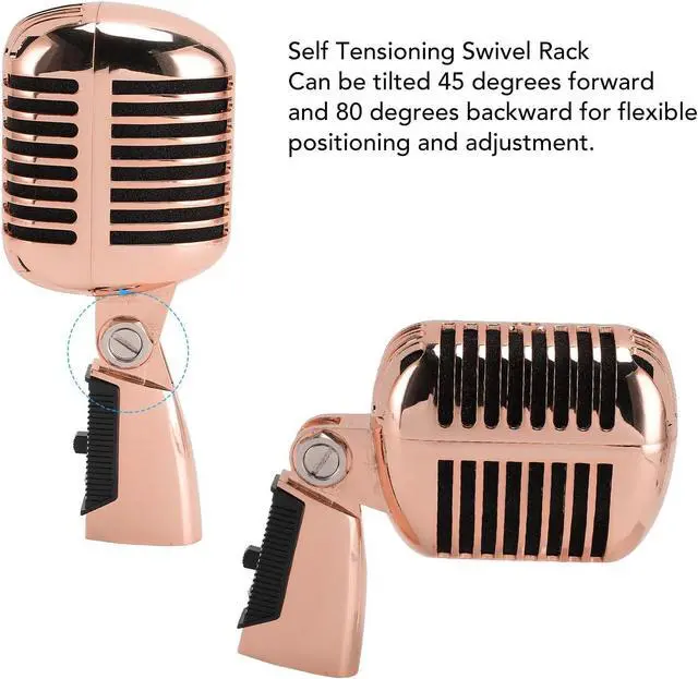 Alt view image 4 of 7 - Bewinner Retro Dynamic Vocal Microphone - Professional Classic Microphone with Self Tensioning Rack, Old Vintage Cardioid Mic for Live Performance Karaoke (Rose Gold)