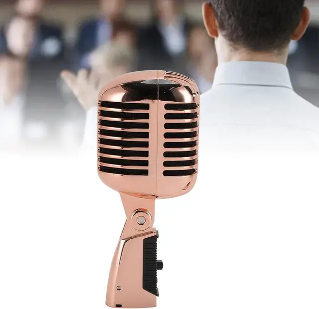 Alt view image 6 of 7 - Bewinner Retro Dynamic Vocal Microphone - Professional Classic Microphone with Self Tensioning Rack, Old Vintage Cardioid Mic for Live Performance Karaoke (Rose Gold)