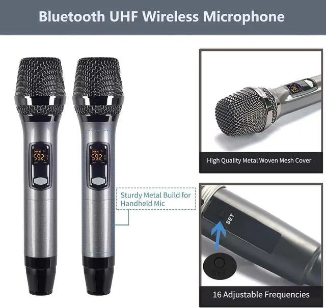 Alt view image 3 of 4 - UHF Handheld Wireless Microphone System with Echo Cordless Mic Box with Receiver Metal for Singing Speech Meeting Church Wedding, 280FT