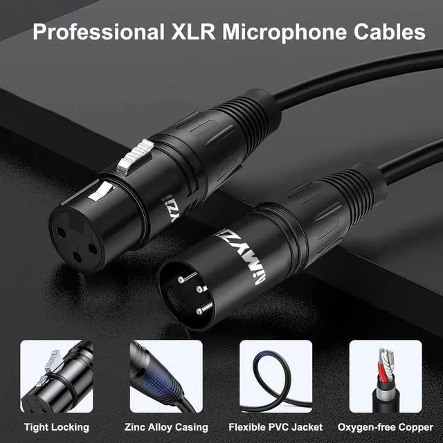 Alt view image 3 of 7 - XLR Cable Microphone Cable 100 Feet 2 Pack Premium Balanced Mic Cable Pure Copper Conductors Male to Female 3 Pin XLR Microphone Cable