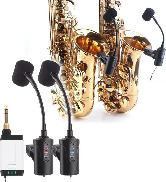 Main image of Double Microphone for Saxophone Q2/ST-5 Wireless Sax Microphone Instrument UHF Condenser Pick Up Clip-on Mic Receiver and 2 Transmitter System for Saxophone French Horn Trumpet Trumbone