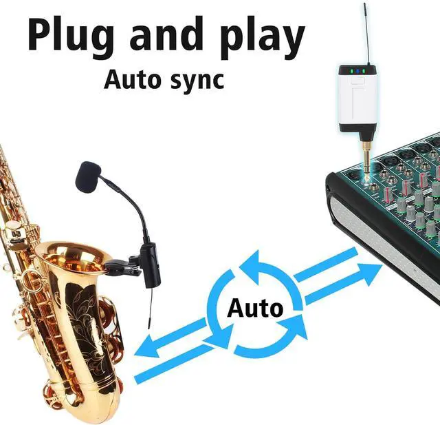 Alt view image 6 of 6 - Double Microphone for Saxophone Q2/ST-5 Wireless Sax Microphone Instrument UHF Condenser Pick Up Clip-on Mic Receiver and 2 Transmitter System for Saxophone French Horn Trumpet Trumbone