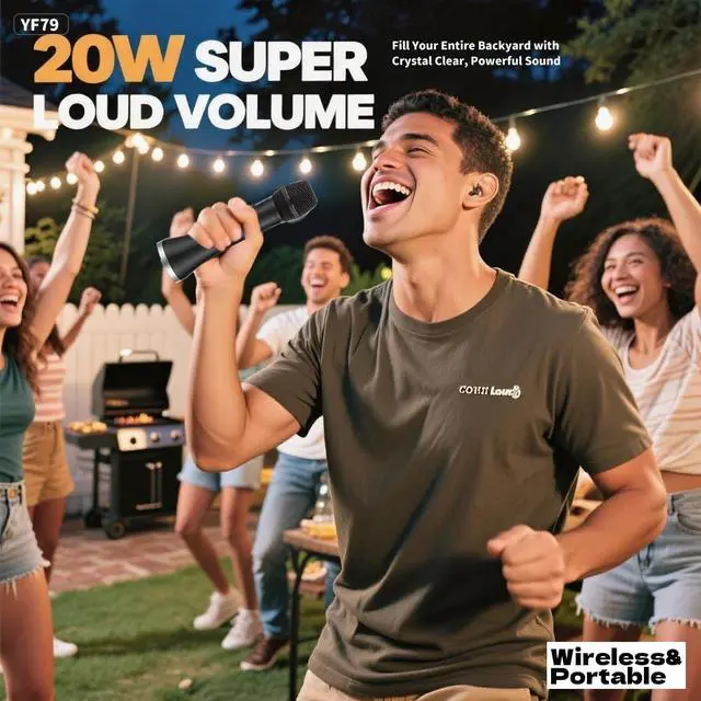 Alt view image 2 of 7 - YF79 Wireless Bluetooth Microphone, 20W Portable Karaoke Machine with 2 Mic Duet, 10H Playtime, HD Dynamic Mic for Live Streaming, Party, Home Karaoke, Compatible with iOS/Android Phones