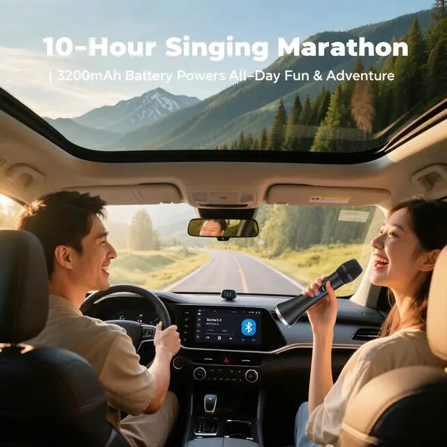 Alt view image 4 of 7 - YF79 Wireless Bluetooth Microphone, 20W Portable Karaoke Machine with 2 Mic Duet, 10H Playtime, HD Dynamic Mic for Live Streaming, Party, Home Karaoke, Compatible with iOS/Android Phones