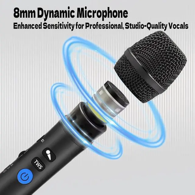 Alt view image 7 of 7 - YF79 Wireless Bluetooth Microphone, 20W Portable Karaoke Machine with 2 Mic Duet, 10H Playtime, HD Dynamic Mic for Live Streaming, Party, Home Karaoke, Compatible with iOS/Android Phones
