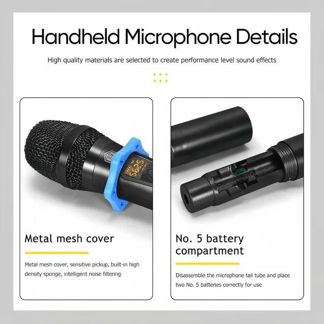Alt view image 2 of 7 - W IN-MIX UHF Wireless Microphones System with 4 Cordless Handheld and 4 Headset/Lavalier Lapel Mics, Bodypack Transmitter, Receiver, 165ft Range for Singing Karaoke Church Party