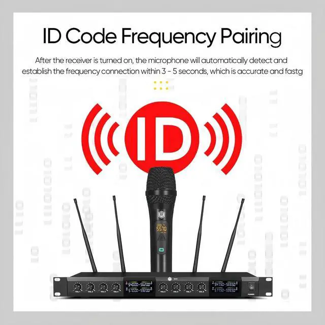 Alt view image 6 of 7 - W IN-MIX UHF Wireless Microphones System with 4 Cordless Handheld and 4 Headset/Lavalier Lapel Mics, Bodypack Transmitter, Receiver, 165ft Range for Singing Karaoke Church Party