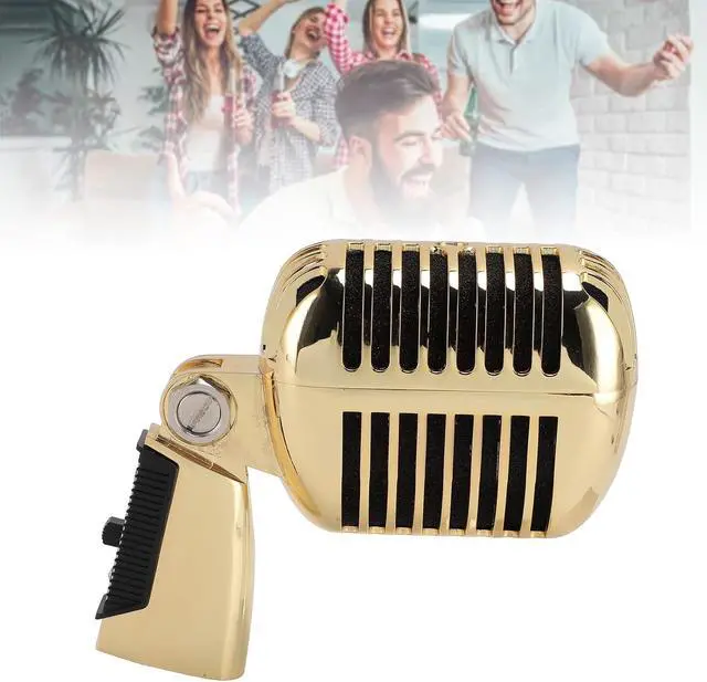 Alt view image 6 of 7 - Classic Retro Microphone, Vintage Dynamic Microphone, Zinc Alloy Self Tensioning Rotating Rack, Unidirectional Cardioid Mic, Universal Stand Compatible (Golden)