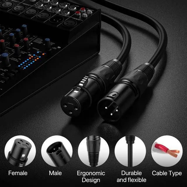 Alt view image 2 of 6 - XLR Cable 100 Ft 2 Packs,Microphone Cables,Premium Balanced Microphone Mic Speaker Cable with 3-Pin XLR Male to Female DMX Cable,Black