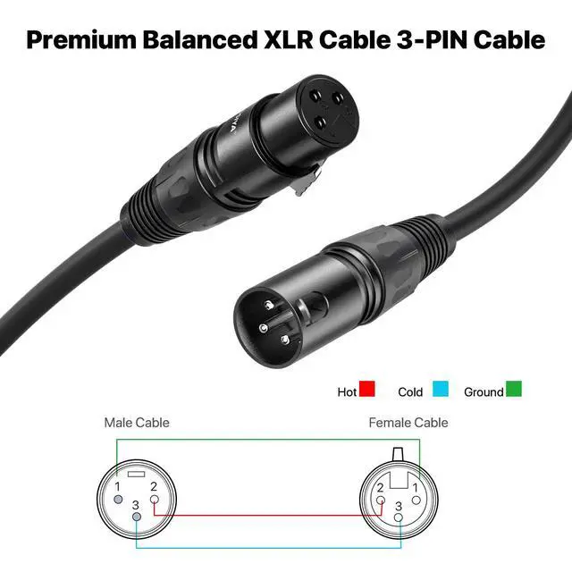 Alt view image 5 of 6 - XLR Cable 100 Ft 2 Packs,Microphone Cables,Premium Balanced Microphone Mic Speaker Cable with 3-Pin XLR Male to Female DMX Cable,Black