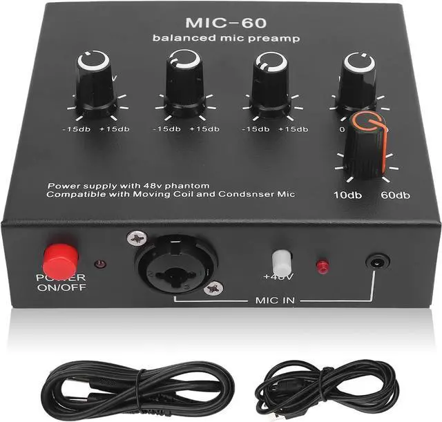 Main image of Mic Preamp, Enhance Sound Quality 48V Power XLR Output Microphone Preamp for Dynamic and Condenser Mics with Boost for Recording Studio and Live Streaming