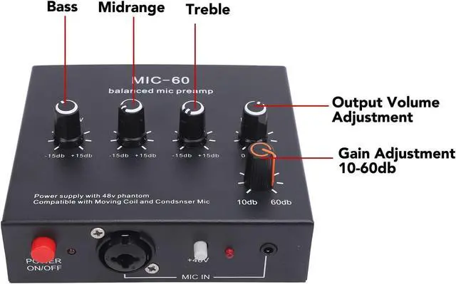 Alt view image 2 of 7 - Mic Preamp, Enhance Sound Quality 48V Power XLR Output Microphone Preamp for Dynamic and Condenser Mics with Boost for Recording Studio and Live Streaming