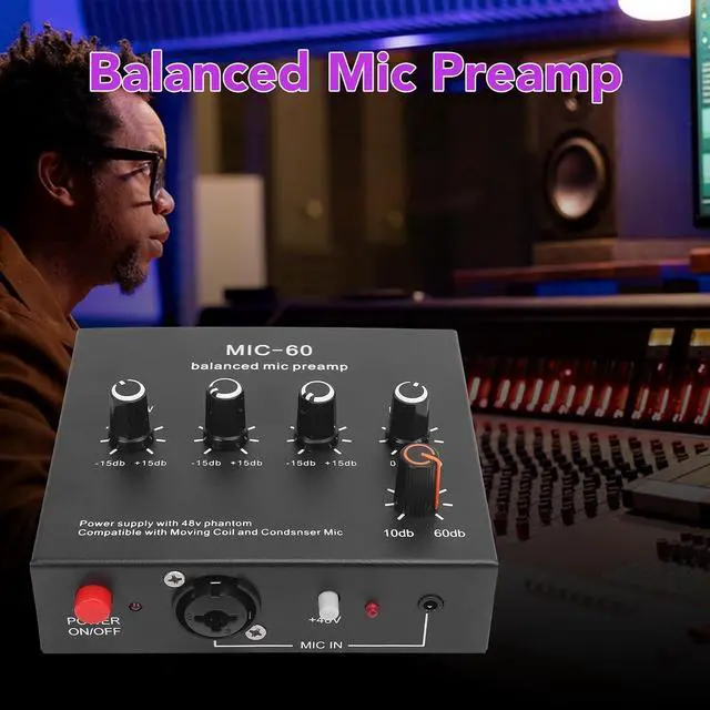 Alt view image 6 of 7 - Mic Preamp, Enhance Sound Quality 48V Power XLR Output Microphone Preamp for Dynamic and Condenser Mics with Boost for Recording Studio and Live Streaming