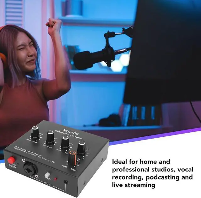 Alt view image 7 of 7 - Mic Preamp, Enhance Sound Quality 48V Power XLR Output Microphone Preamp for Dynamic and Condenser Mics with Boost for Recording Studio and Live Streaming