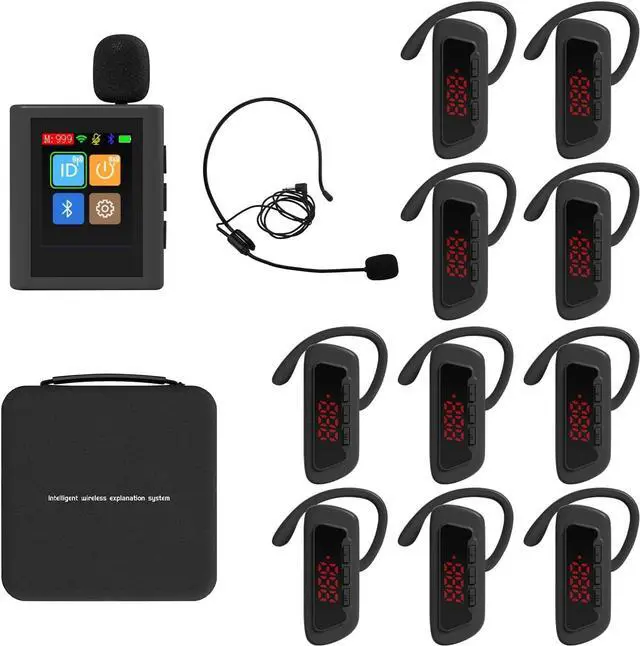 Main image of Wireless Tour Guide System, 140m Range, Clear Sound Quality, Voice Audio Transmission for Factory School Training Teaching Church(1 Transmitter & 10 Receivers)