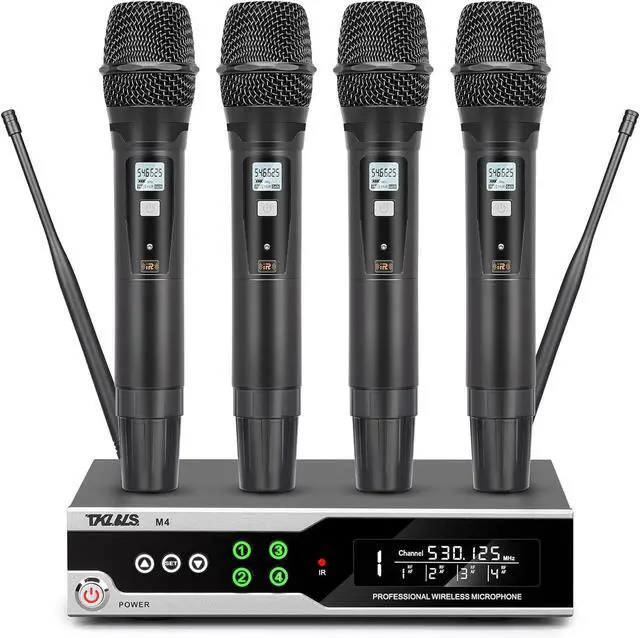 Main image of Wireless Microphone System, 4 Channel UHF System with Handheld Microphone, Dual Cordless Karaoke Microfono Set, 300FT Wireless Range, Suitable for Performances, Conferences, Wedding