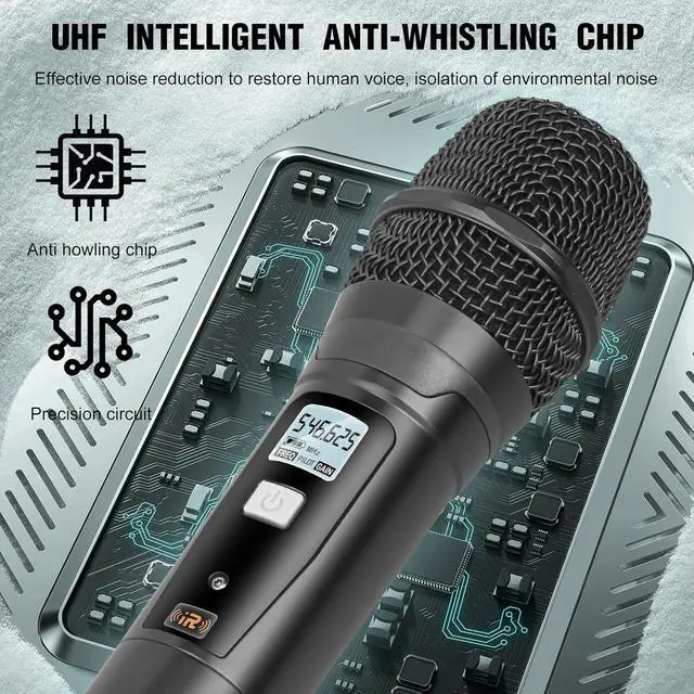 Alt view image 5 of 7 - Wireless Microphone System, 4 Channel UHF System with Handheld Microphone, Dual Cordless Karaoke Microfono Set, 300FT Wireless Range, Suitable for Performances, Conferences, Wedding