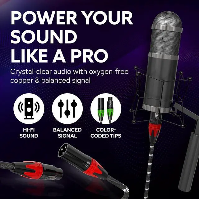 Alt view image 2 of 7 - XLR Cables  6-Pack 10ft Professional Microphone Cables with Multicolored Tips  Hi-Fi Sound  3-Pin Male to Female XLR Microphone Cable Set  Oxygen-Free Copper Wiring - Durable Braided Jacket