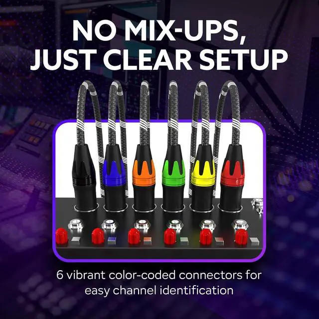 Alt view image 4 of 7 - XLR Cables  6-Pack 10ft Professional Microphone Cables with Multicolored Tips  Hi-Fi Sound  3-Pin Male to Female XLR Microphone Cable Set  Oxygen-Free Copper Wiring - Durable Braided Jacket