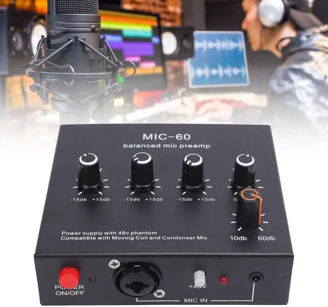 Alt view image 2 of 7 - Microphone Preamp Gain Mic Booster, 48V XLR Balanced Dynamic and Condenser Mic Preamp for Recording Studio Live Streaming