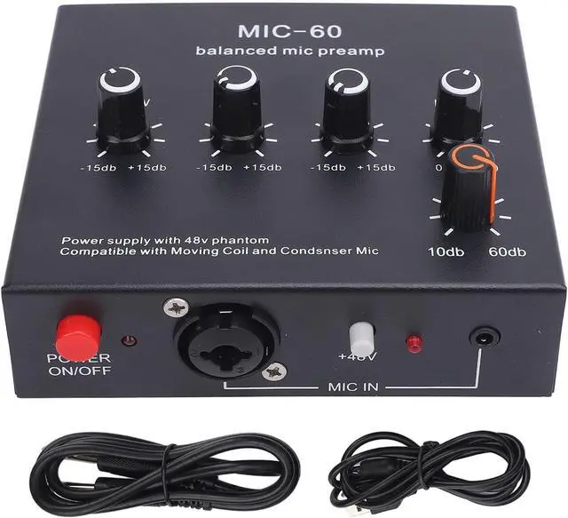 Alt view image 6 of 7 - Microphone Preamp Gain Mic Booster, 48V XLR Balanced Dynamic and Condenser Mic Preamp for Recording Studio Live Streaming