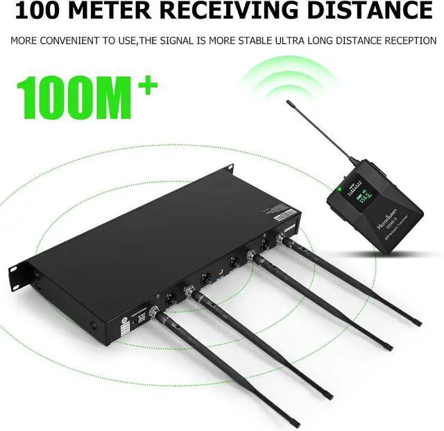 Alt view image 7 of 7 - Wireless Microphone System, 4-Channel Cordless Mic Set with Handheld/Bodypack/Headset/Lapel, Metal Build, Fixed Frequency, 400ft Coverage, Ideal for Karaoke/Party/Wedding/Concert