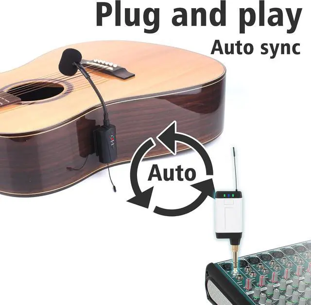 Alt view image 3 of 6 - Double Microphone for Guitar Q2/AT-5G Guitar Microphone Wireless UHF Mic Instrument Condenser Pick Up Receiver and 2 Transmitter System for Classical and Acoustic Guitar