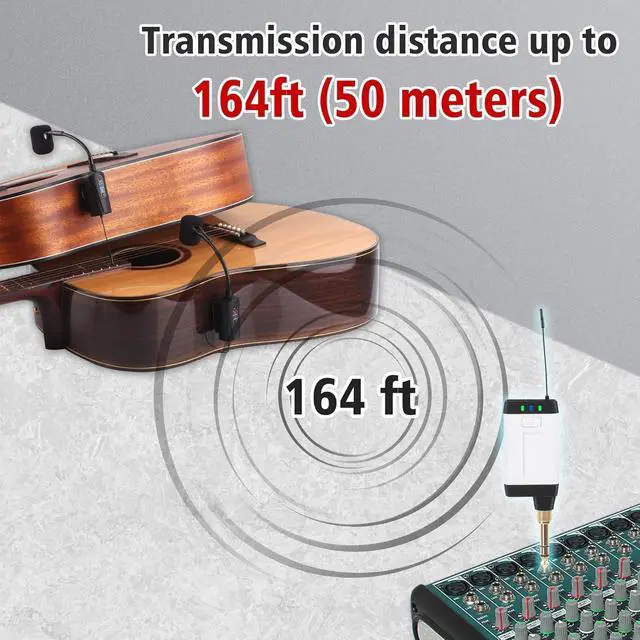 Alt view image 5 of 6 - Double Microphone for Guitar Q2/AT-5G Guitar Microphone Wireless UHF Mic Instrument Condenser Pick Up Receiver and 2 Transmitter System for Classical and Acoustic Guitar
