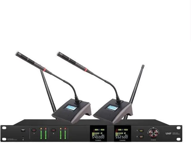 Main image of Professional Conference Microphone System, 200 Channels UHF Cordless mic Set w/ 2x100 Frequencies, 2 Gooseneck Mics for Lecture, Church, Conference, Public Speaking