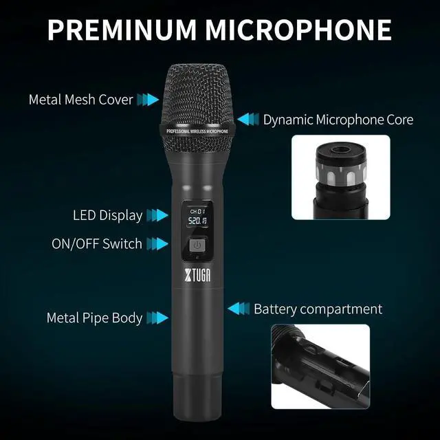 Alt view image 6 of 7 - XTUGA MT8 UHF 8 Channel Wireless Microphone System, 230ft Range, 8 Handheld Wireless Mic Dynamic for Singing, Karaoke, Church, Wedding, Fixed Frequencies