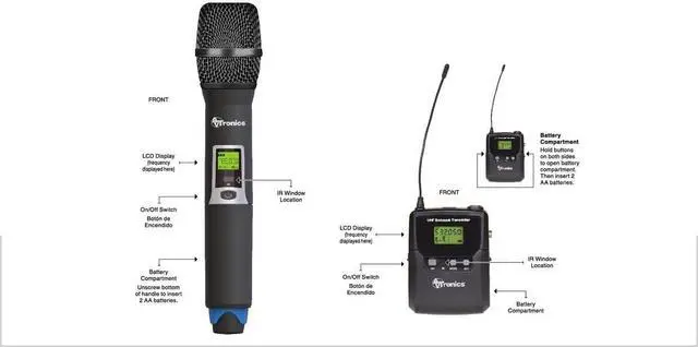 Alt view image 4 of 5 - Professional Wireless Microphone System, 200 Channel UHF 3 Handheld and 1 Belt Pack and Lavalier, Mic System for Speech, Singing, Events, Church, Karaoke, DJ, Party, and classrooms. Black