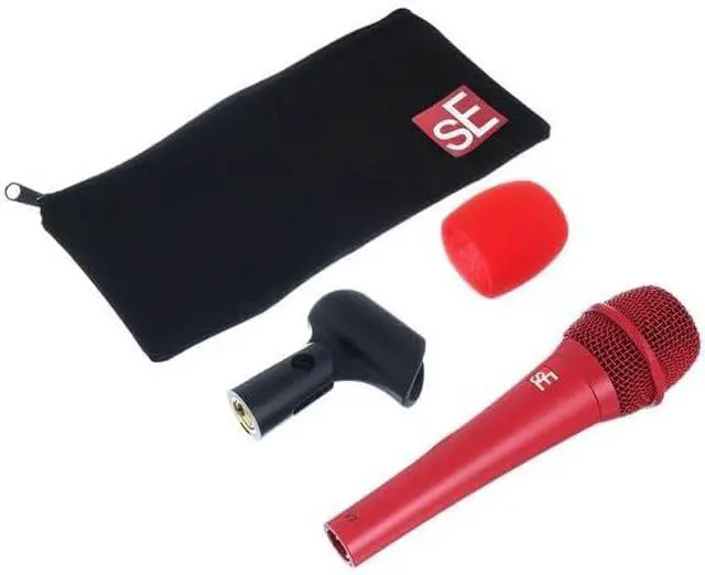 Alt view image 2 of 4 - sE Electronics V7 Supercardioid Dynamic Handheld Vocal Microphone - Red with Tripod Microphone Stand and XLR Cable