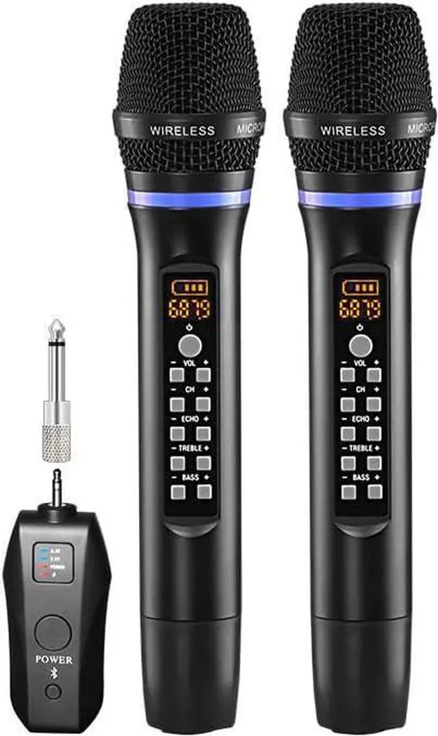 Main image of Wireless Microphone Set, Professional Vocal Mics, 50 Channel UHF, 5.0 in Display, Rechargeable Battery, 2 Handheld Transmitters