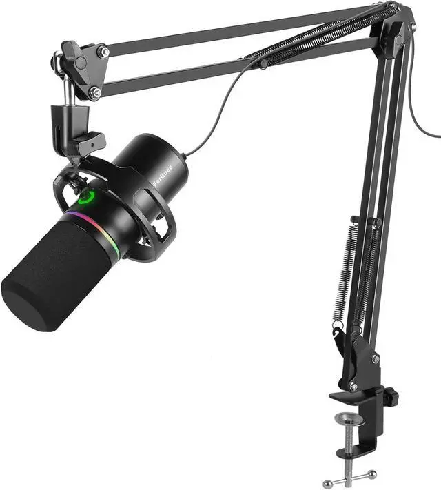 Main image of XLR USB Dynamic Microphone with RGB Light, Volume Control, Mute Button, 3.5mm Headphone Jack. Compatible with Mixers, Sound Cards, PC, MAC, PS4, PS5 (Microphone with Boom Arm)