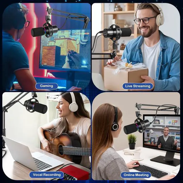 Alt view image 3 of 6 - XLR USB Dynamic Microphone with RGB Light, Volume Control, Mute Button, 3.5mm Headphone Jack. Compatible with Mixers, Sound Cards, PC, MAC, PS4, PS5 (Microphone with Boom Arm)