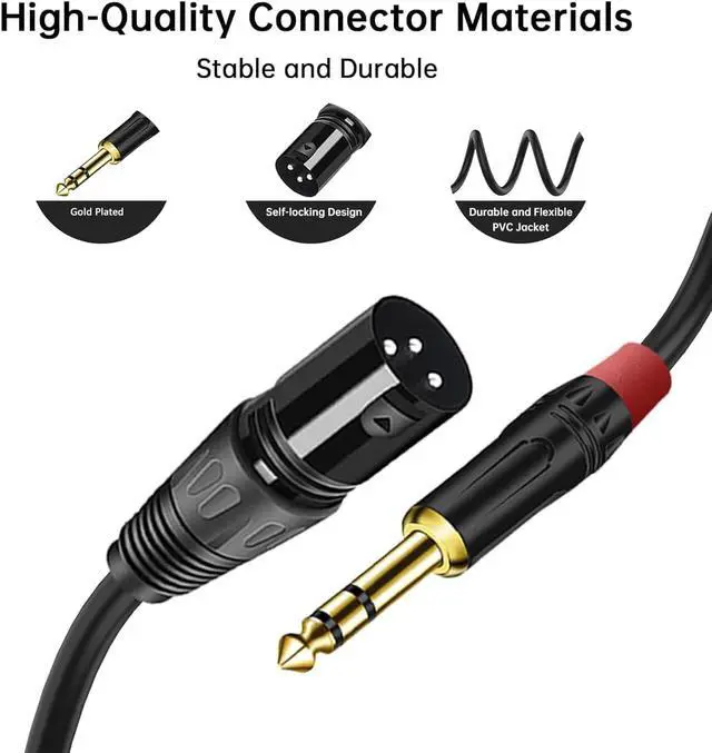 Alt view image 3 of 7 - XLR to 1/4 TRS Stereo Adapter, 6.35mm Dual Channel to 3-pin Male, XLR to 1/4 Balanced Microphone Stereo Audio Converter AdapterCable 2Pack (100 FT)