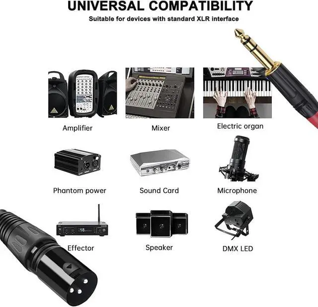 Alt view image 6 of 7 - XLR to 1/4 TRS Stereo Adapter, 6.35mm Dual Channel to 3-pin Male, XLR to 1/4 Balanced Microphone Stereo Audio Converter AdapterCable 2Pack (100 FT)