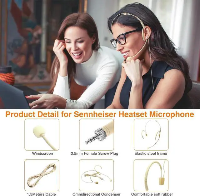 Alt view image 3 of 7 - 5 Pack Headset Microphone Headworn Double Over Ear Earset Hanging Condenser Omnidirectional Mic for Sennheiser,3.5mm Female Screw Plug Conntctor Microphone Work for Lectures,Theater,Performances