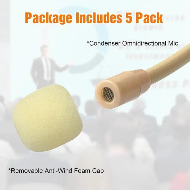 Alt view image 4 of 7 - 5 Pack Headset Microphone Headworn Double Over Ear Earset Hanging Condenser Omnidirectional Mic for Sennheiser,3.5mm Female Screw Plug Conntctor Microphone Work for Lectures,Theater,Performances