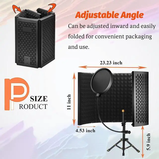 Alt view image 6 of 6 - Microphone Isolation Shield with Pop Filter and Tripod Stand, 5-Panel Vocal Booth Foldable High Density Absorbent Foam Suit for Blue Yeti & Any Condenser Mic, Studio Sound Recording Singing