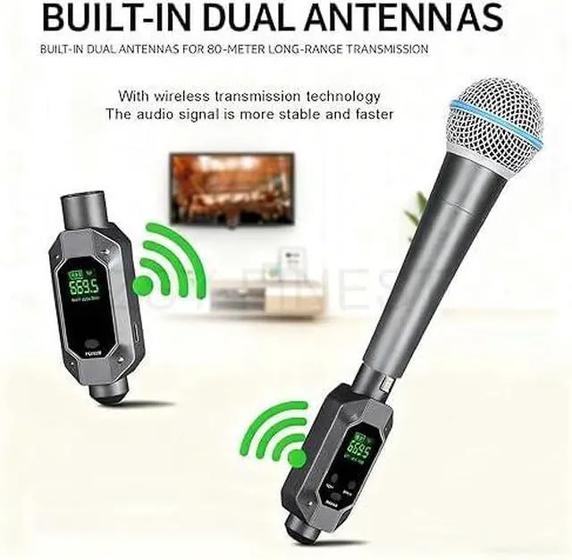 Alt view image 2 of 4 - Wireless XLR Transmitter and Receiver with Bluetooth Audio Receiver UHF Wireless Mic System with 8H Battery 165ft Range for Mics Mixers Speakers and Home Entertainment