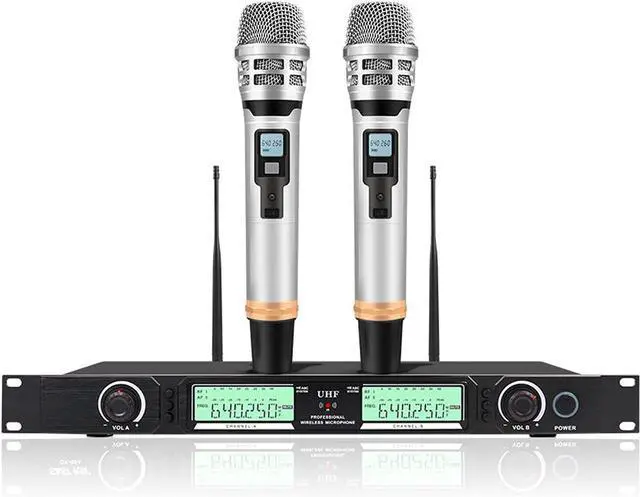 Main image of Microphone Dual Wireless Microphones for Karaoke, Speech, Meeting, Party, Stage UHF Rechargeable Wireless Microphone System with Dual Antennas and LCD Display Handheld Microphone