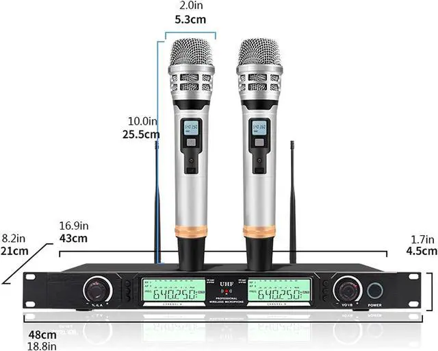 Alt view image 2 of 7 - Microphone Dual Wireless Microphones for Karaoke, Speech, Meeting, Party, Stage UHF Rechargeable Wireless Microphone System with Dual Antennas and LCD Display Handheld Microphone