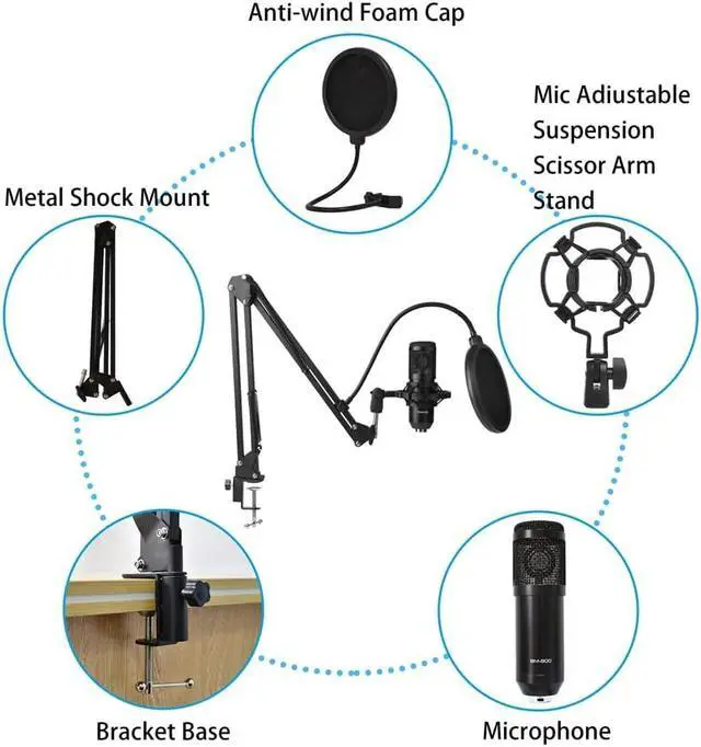 Alt view image 3 of 7 - Condenser Microphone Set Professional Studio Microphone Live Sound Card Wireless Adjustable Microphone (Blue V10xpro)